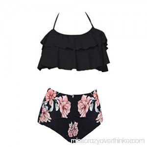 Women Two Piece Plus Size Sexy Backless Halter Floral Printed Swimwear Set 2019 Swimsuit for Teen Girls Push Up Black B07PT7XN1B